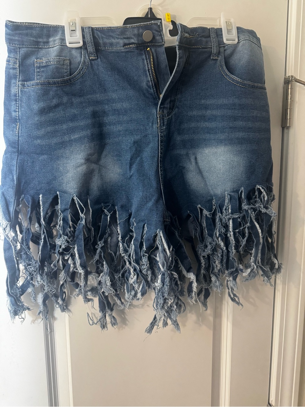 Denim Fringe Mini Skirt in Blue